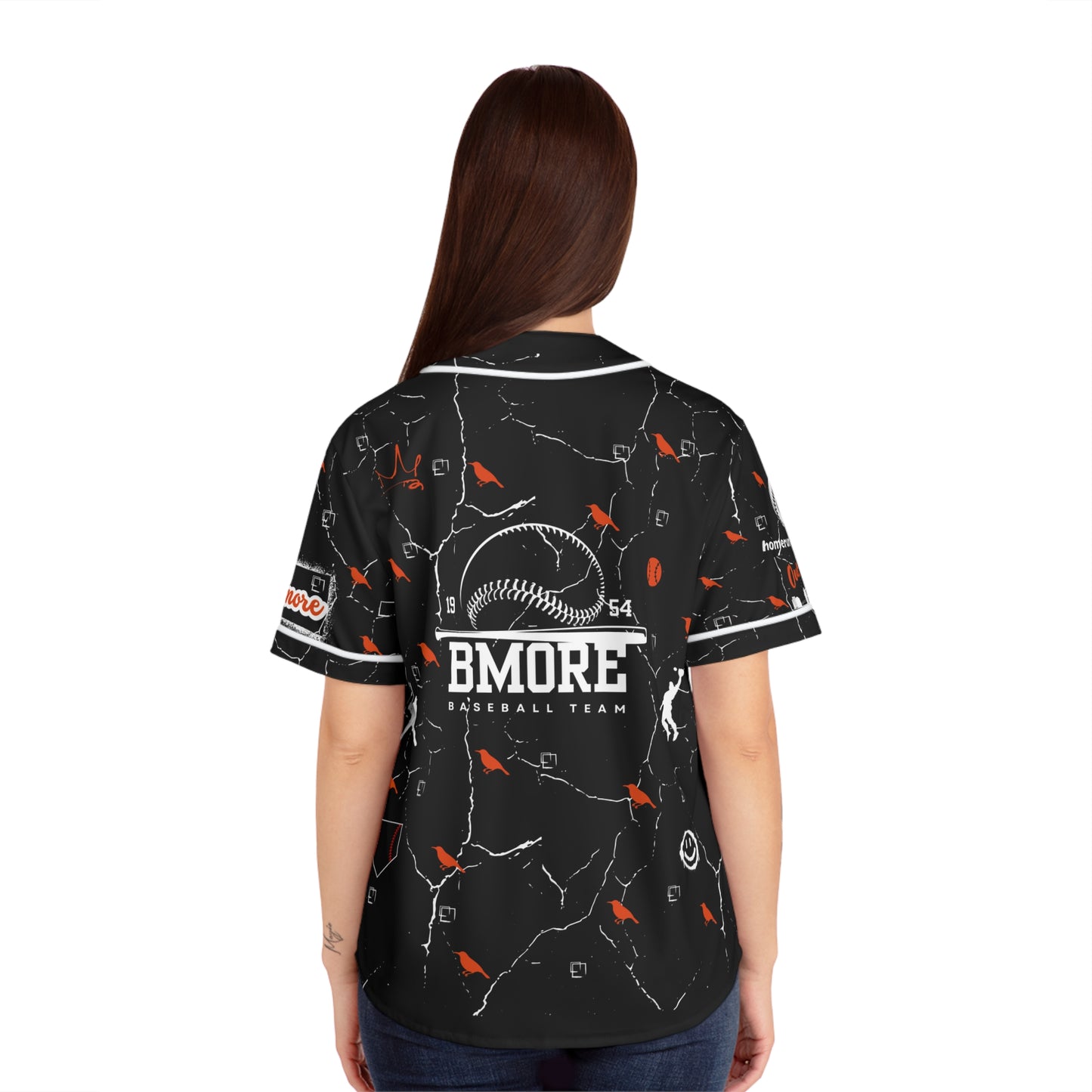 Stylish Women's Baseball Jersey - Charm City Bmore Design BLK/BNK image 3