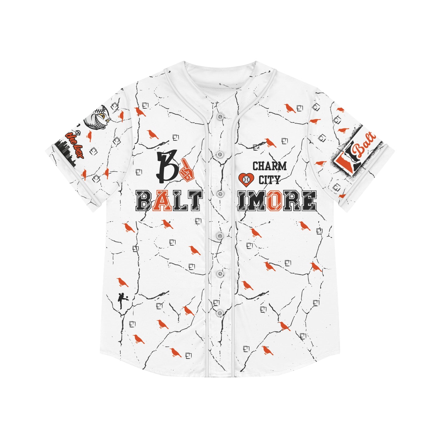 Stylish Women's Baseball Jersey - Charm City Bmore Design WHT/BNK image 0