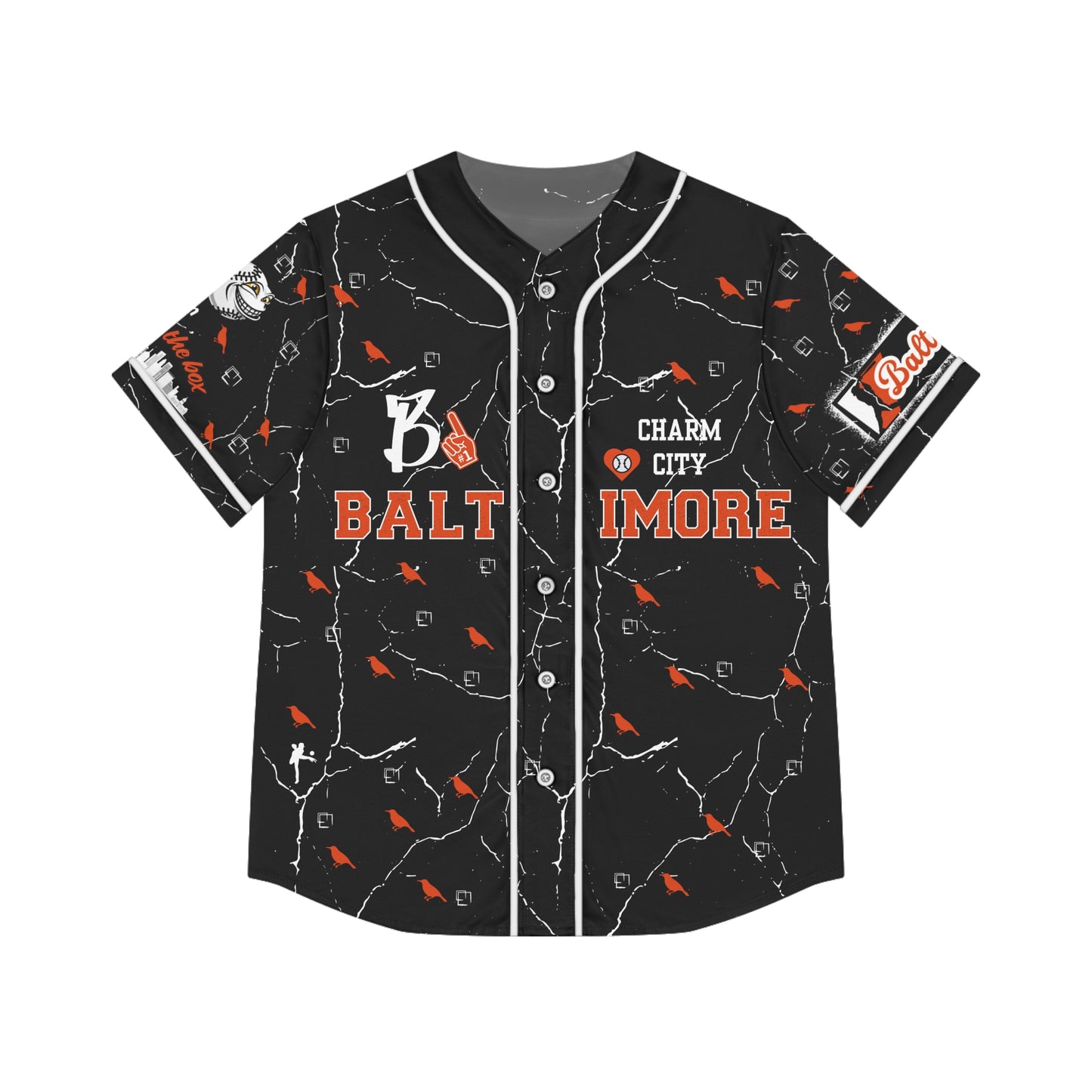 Stylish Women's Baseball Jersey - Charm City Bmore Design BLK/BNK image 0