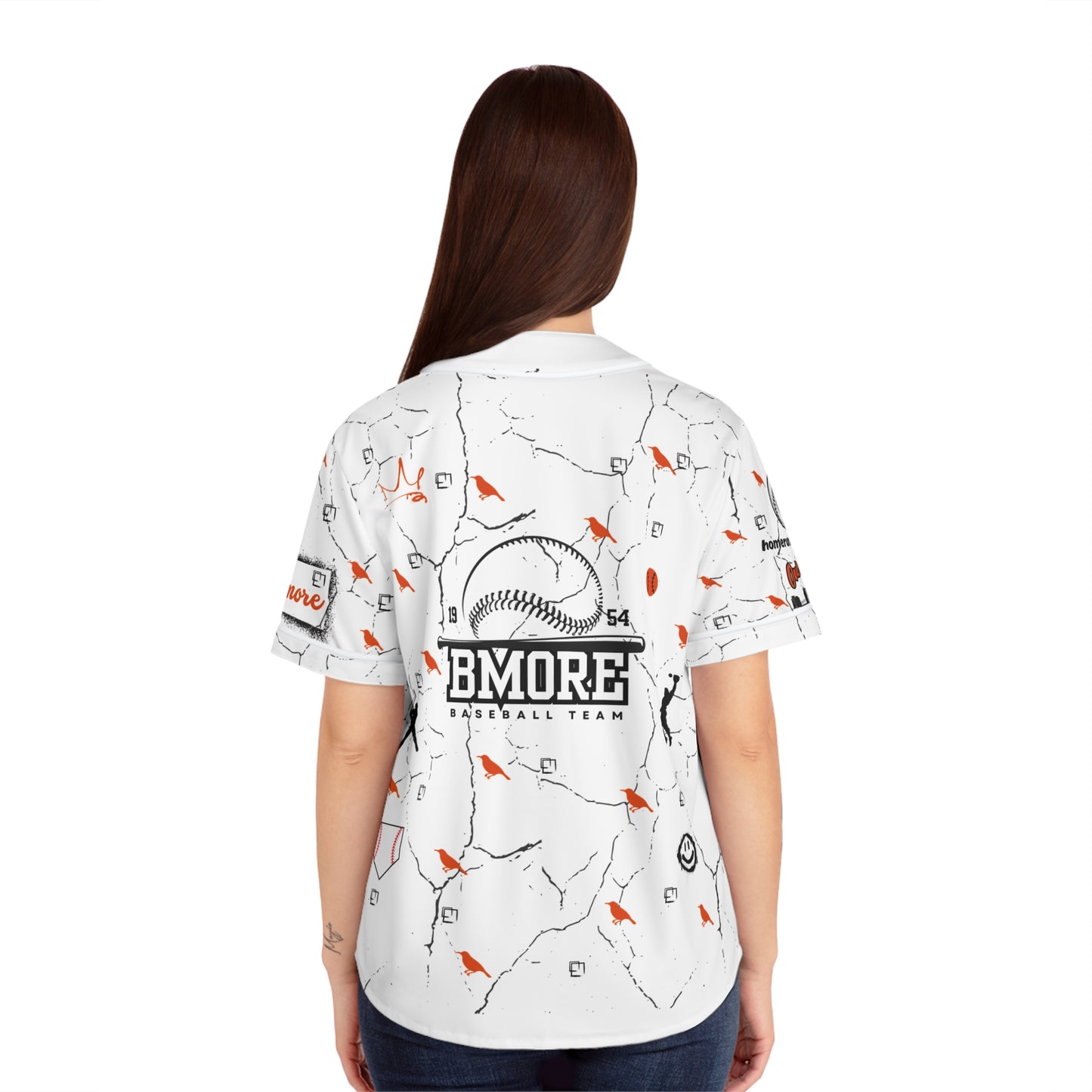 Stylish Women's Baseball Jersey - Charm City Bmore Design WHT/BNK image 3
