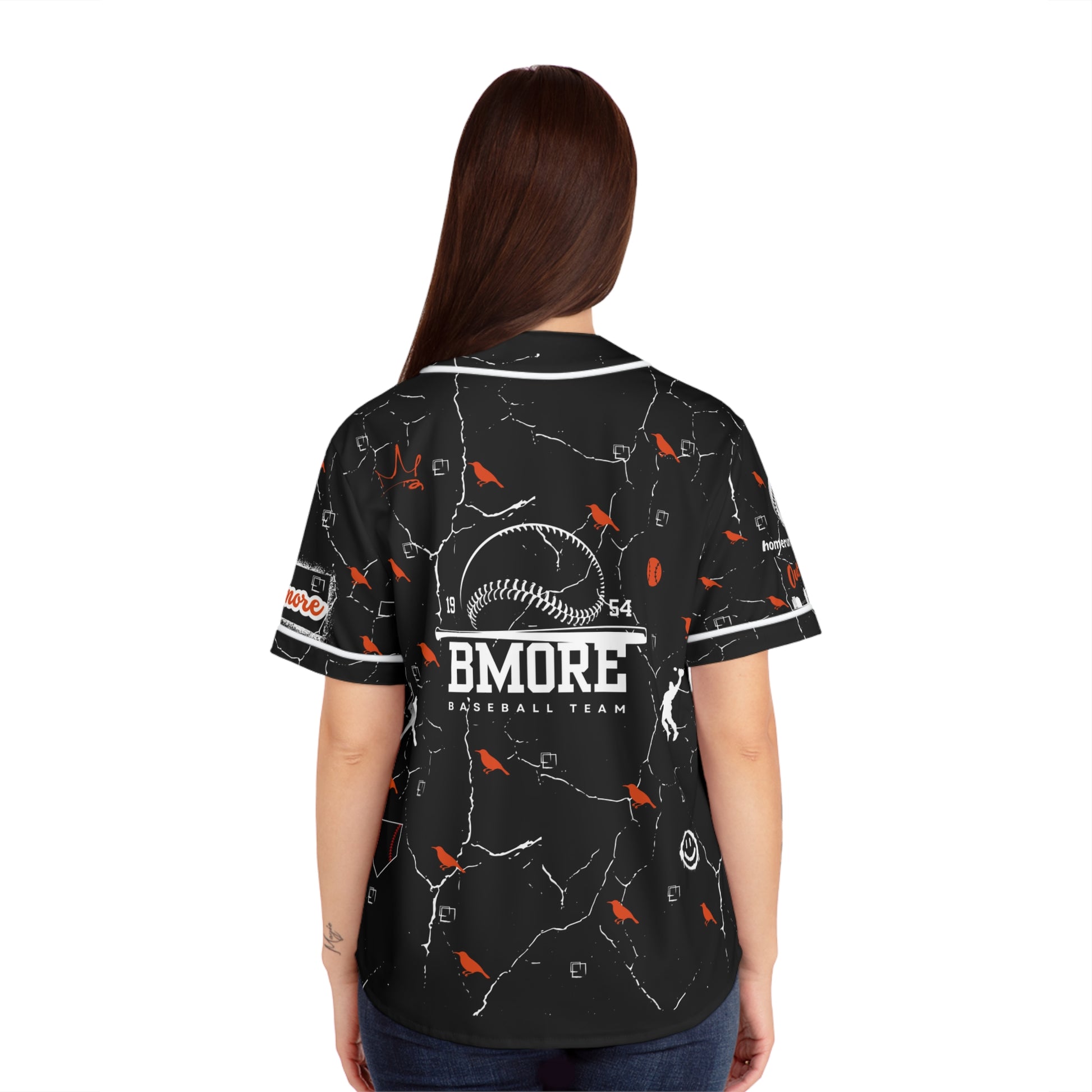 Stylish Women's Baseball Jersey - Charm City Bmore Design BLK/BNK image 3