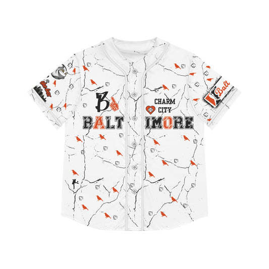 Stylish Women's Baseball Jersey - Charm City Bmore Design WHT/BNK image 0