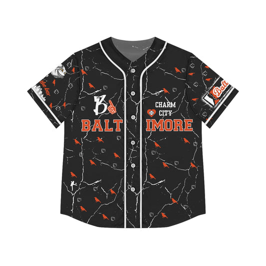 Stylish Women's Baseball Jersey - Charm City Bmore Design BLK/BNK image 0