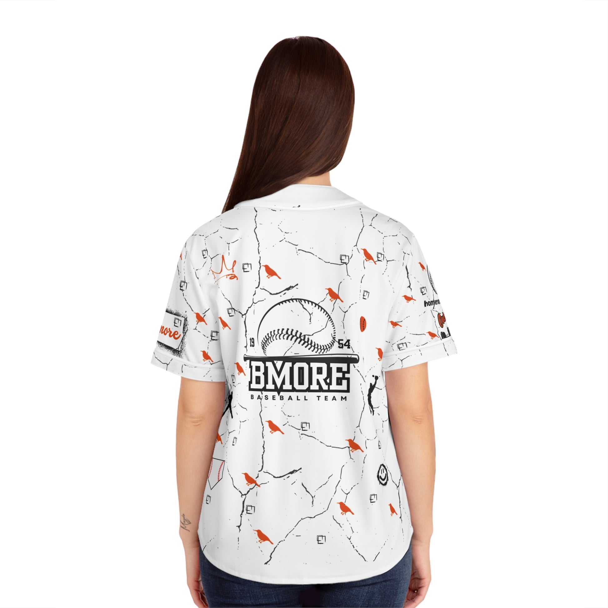 Stylish Women's Baseball Jersey - Charm City Bmore Design WHT/BNK image 3